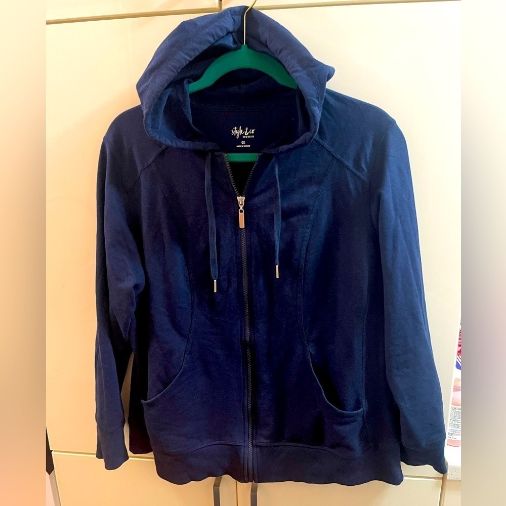 Style & Co womens Sz 0X blue lightweight zip hoodie activewear unique